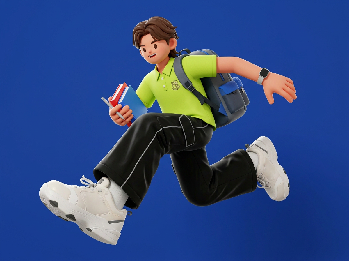 Student character with books and backpack